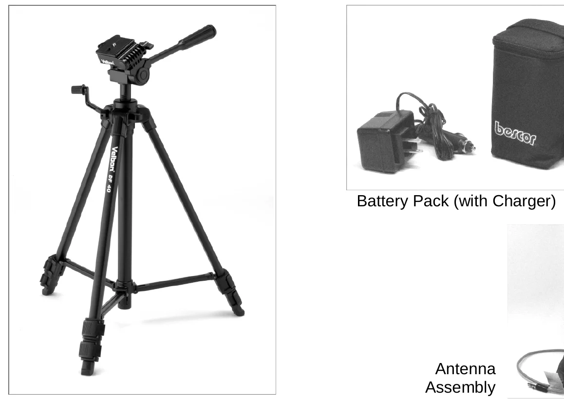 Tripod — Battery Pack (with Charger), Antenna Assembly