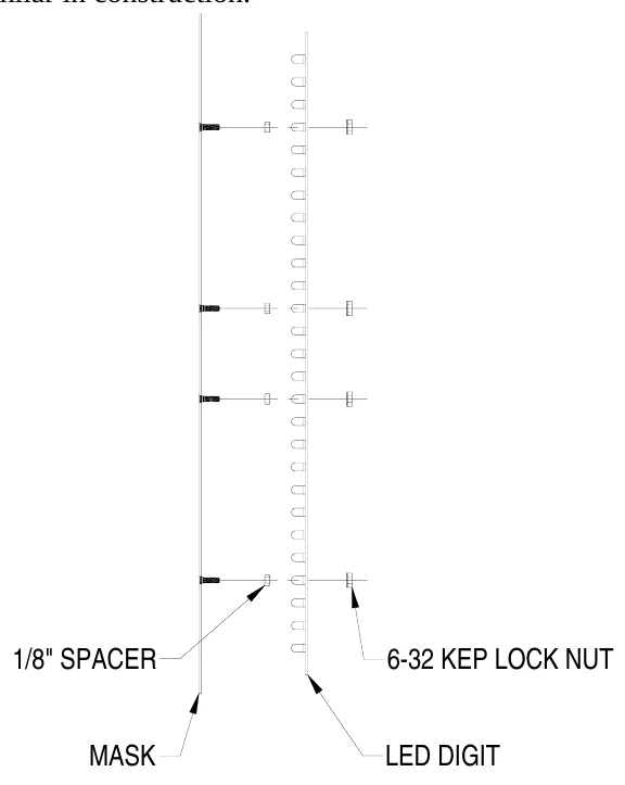 Figure 21 LED Digit Assembly — 1/8" SPACER, 6-32 KEP LOCK NUT, MASK, LED DIGIT