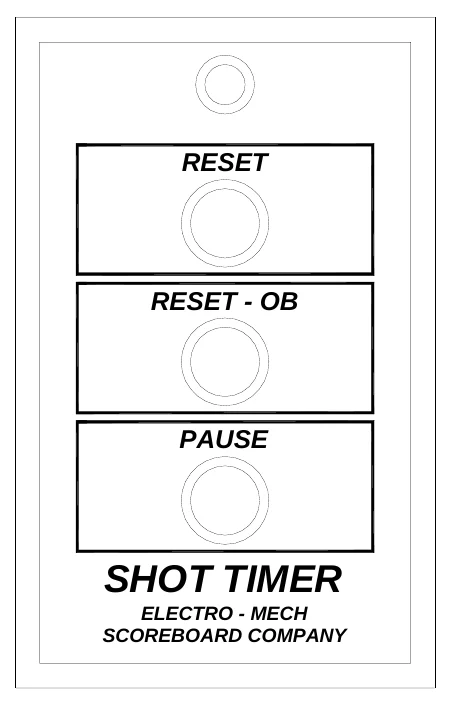 Figure 8 Hand Held Shot Timer Control Unit — RESET, RESET - OB, PAUSE, SHOT TIMER, ELECTRO - MECH SCOREBOARD COMPANY
