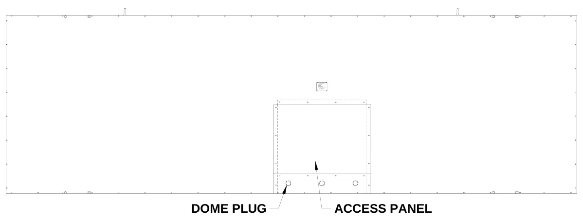 Figure 7 Rear Access Panel — ELEC TR O-MEC H SCOREBOARD CO., #3 Indus trial Parkw ay P. O. B ox 102 Wr igh tsv ille, GA 3 10 96 -0 10 2, E e l ctric s hock hazard: Disconnect p o wer b efo re se rv icing e qu ipmen t, C he ck with th e a pp lica ble sta te a n d lo ca l co d es be for e n i st allatio n, CAUTION, DOME PLUG, ACCESS PANEL